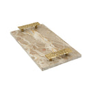 17.7x9.7x2" Marble Tray with Gold Handles
