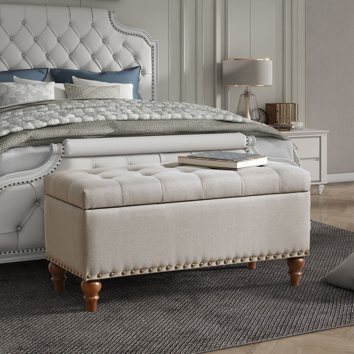 Upholstered Ottoman With Storage And Rivet Trim, photo 8 of 8