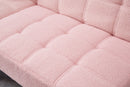 71" Convertible sofa bed futon with gold metal legs teddy fabric (Pink)