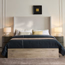 Shelton - Queen Upholstered Wingback Bed With 54" High Headboard - Ivory / Light Gray / Camel Oak by HouseOfZazla