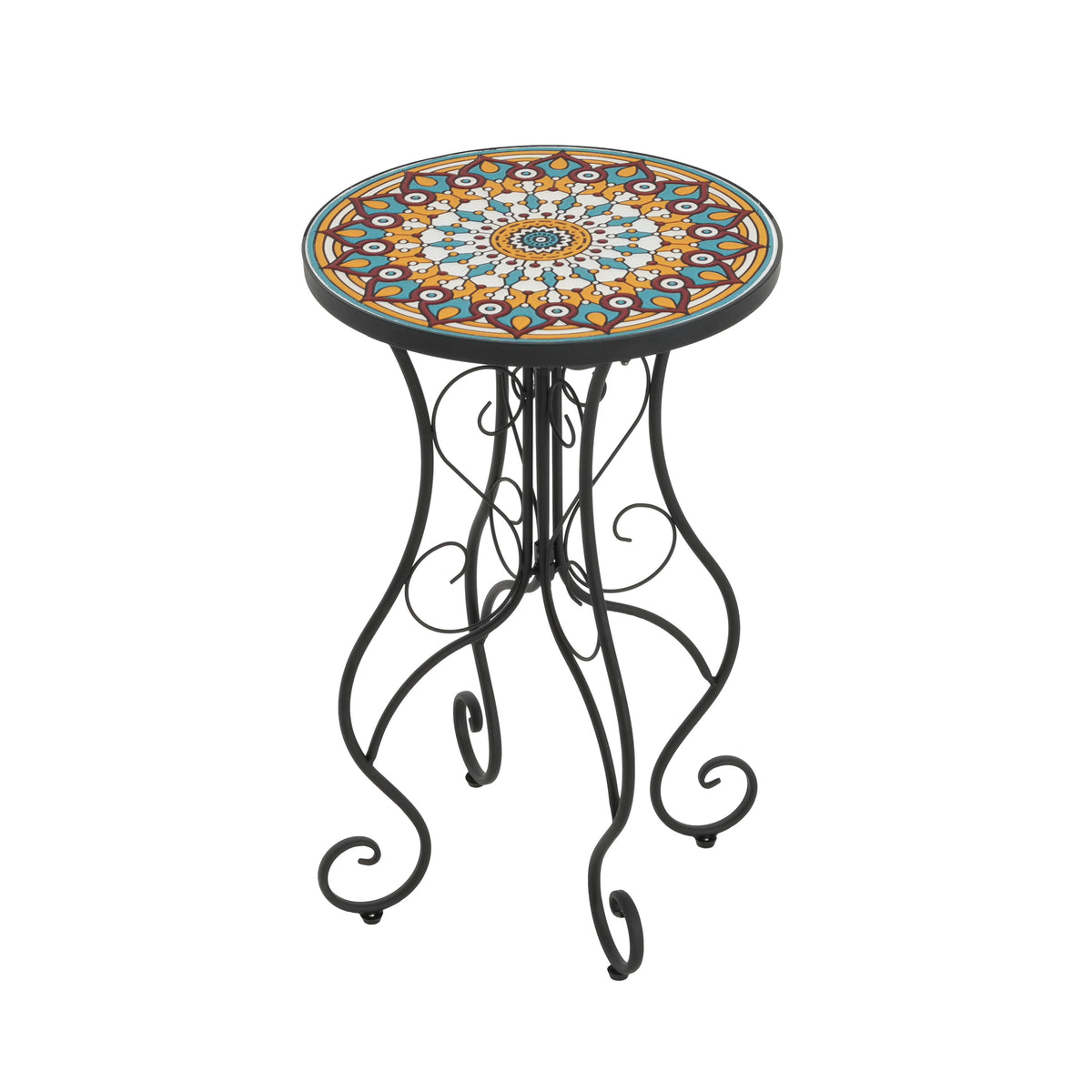 Round Ceramic Outdoor Side Table, Colorful + Black, photo 4 of 10