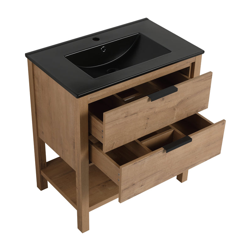 30 Inch Bathroom Vanity Plywood With 2 Drawers (BMO-BL9075BK)