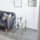 Modern 2 Piece Side Table With Storage Shelf, Tempered Glass, Space Saving Design - Clear by HouseOfZazla