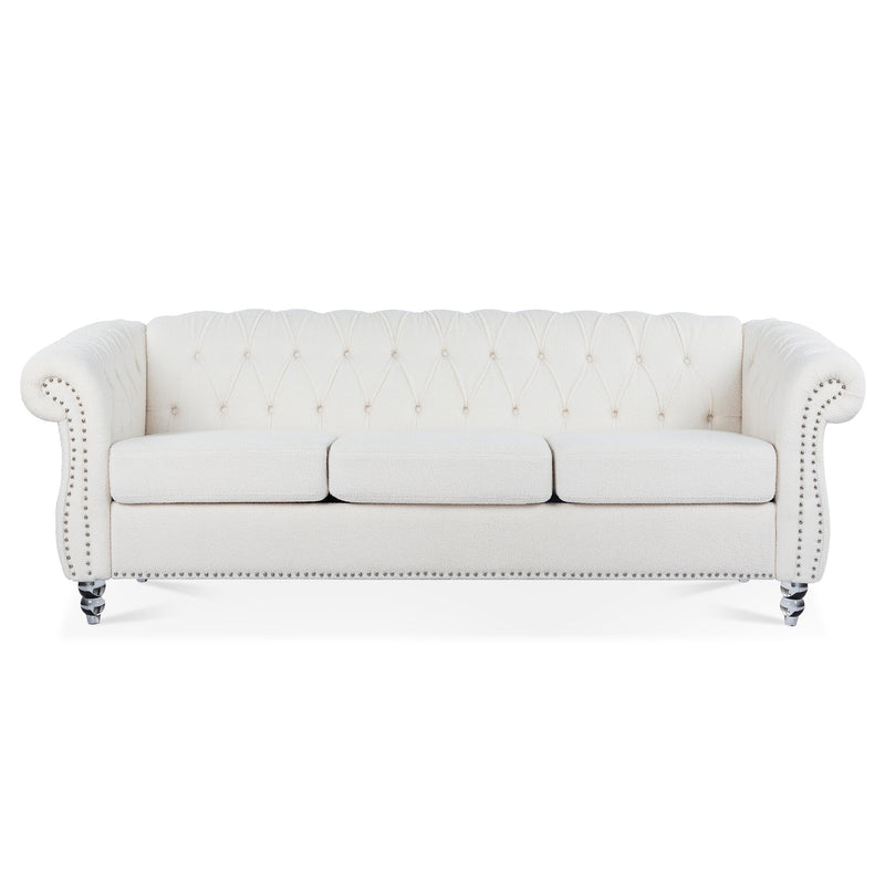 84.65" Rolled Arm Chesterfield 3 Seater Sofa