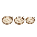 Set of 3 Round Decorative Brown Bamboo Woven Trays with Handles by HouseOfZazla