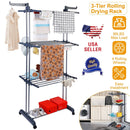 Clothes Drying Rack Rolling Collapsible Laundry Dryer Hanger Stand Rail Shelve_x000B__x000B_Wardrobe Clothing Drying Racks w/ Dual Side Wings