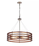Catalina 24"W 6-Light Polished Nickel Drum Modern Pendant Mahogany Wood Finish Shade by LampsUSA