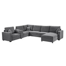 Modular 5 Seat U-Shape Sectional Sofa With Chaise Lounge, Built In Cup Holders And Storage Drawer