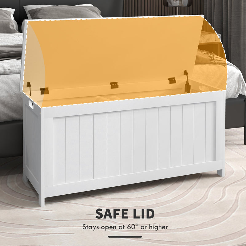 39.4" Storage Chest w/ 2 Safety Hinges, Wooden Box, White