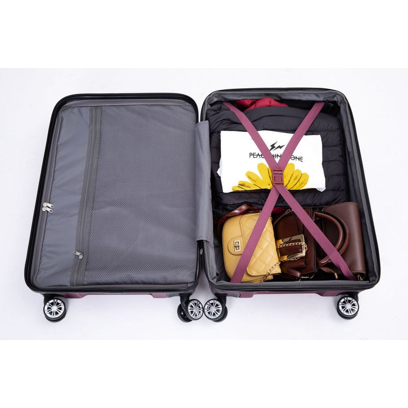 3 Piece Luggage Sets PC Lightweight & Durable Expandable Suitcase with Two Hooks, Double Spinner Wheels, TSA Lock, (21/25/29) Wine Red