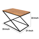 35 Inch Wooden Rectangle Coffee Table with X Shape Metal Frame, Brown and Black