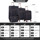 4-Piece Set (16/20/24/28), Softshell Suitcase Spinner Wheels Terylene Luggage Sets Carry On Suitcase Luggage Lightweight Durable Suitcase Black