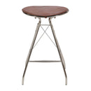 30 Inch Metal Frame Bar Stool, Round Genuine Leather Seat, Dark Brown, Silver