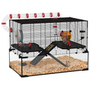 31" Extra Large Hamster Cage with Tube Tunnel, Small Animal Cage for Dwarf Hamster, Rat, Gerbil Cage with Deep Glass Bottom, Water Bottle, Food Dish, Exercise Wheel, Ramps