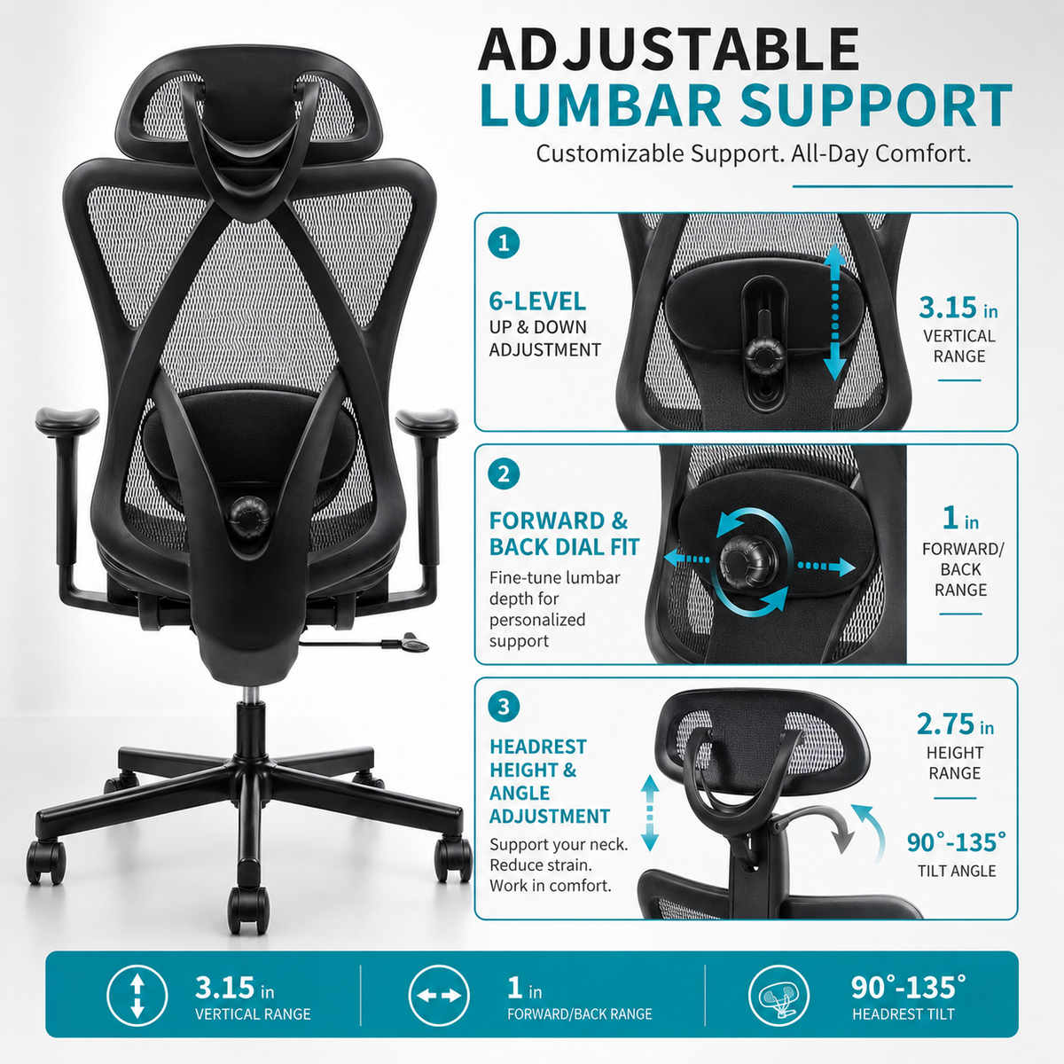 Ergonomic Office Chair with Adjustable Lumbar Support, photo 5 of 10