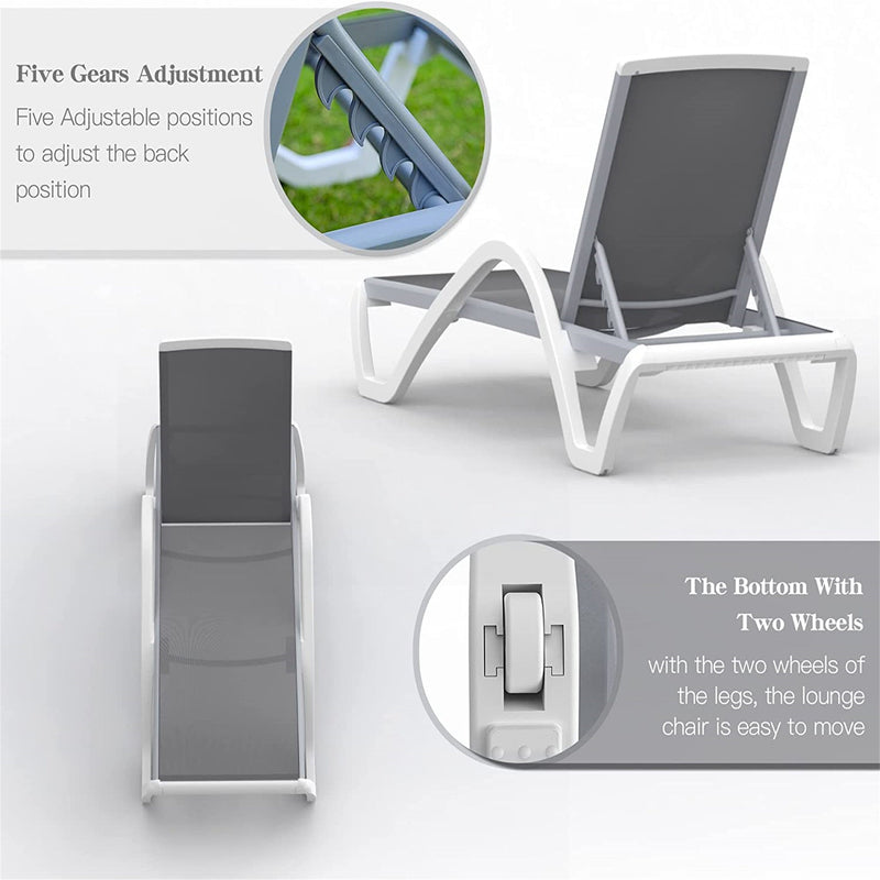 Patio Chaise Lounge Adjustable Aluminum Pool Lounge Chairs with Arm All Weather Pool Chairs for Outside, in-Pool, Lawn (Gray, 1 Lounge Chair)