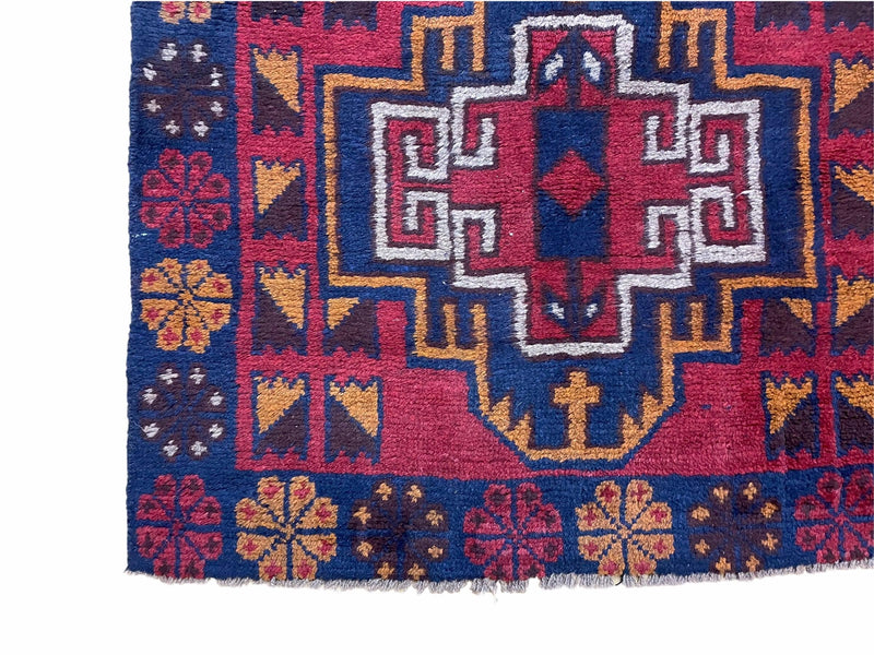 3 X 4.3 Vintage Handmade Tribal Wool Rug Balouch Rug Afghan Rug Red Blue Nice