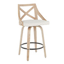 Charlotte - Farmhouse Fixed Height Counter Stool With Swivel (Set of 2) - White Washed / Cream by HouseOfZazla