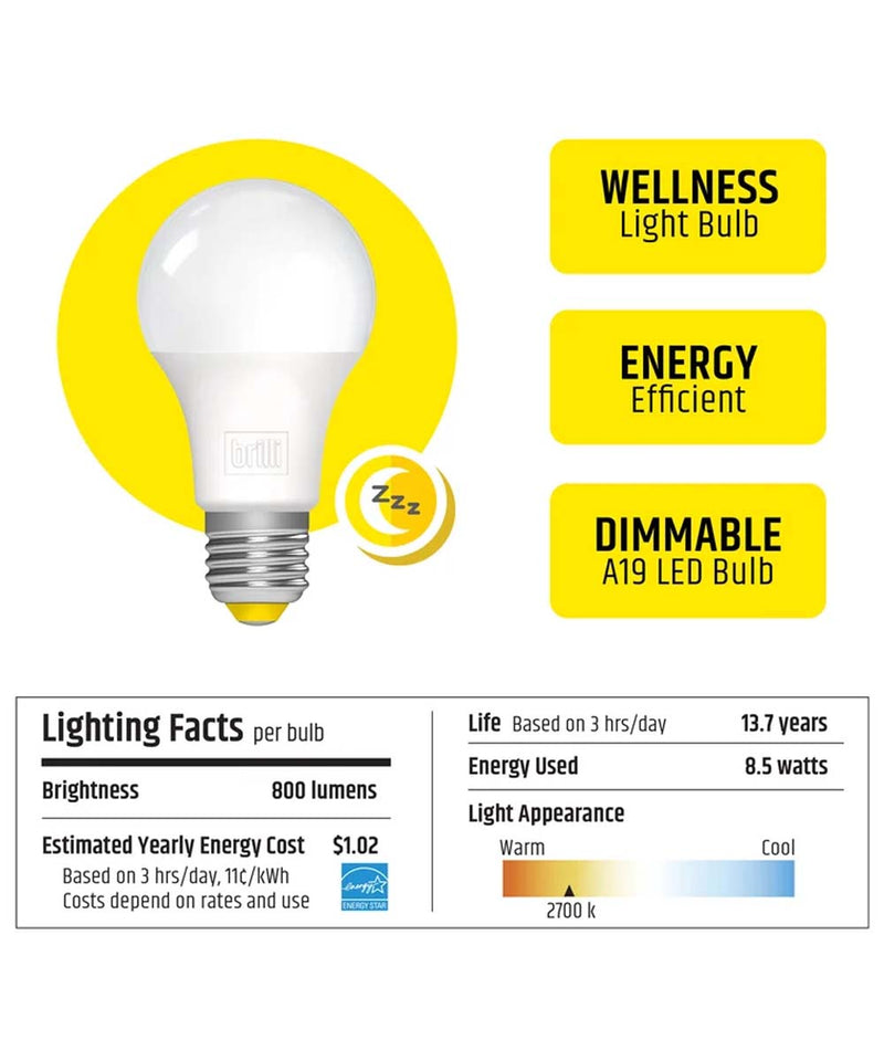 Wind Down A19 60 Watt Dimmable 2700K LED Light Bulb by Brilli (4 Pack)