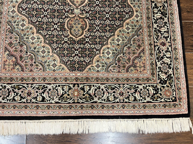 Sino Persian Rug 4x6, Fine Hand Knotted Carpet, Black, Wool, Vintage Rug 4 x 6, Herati Mahi, 300 KPSI