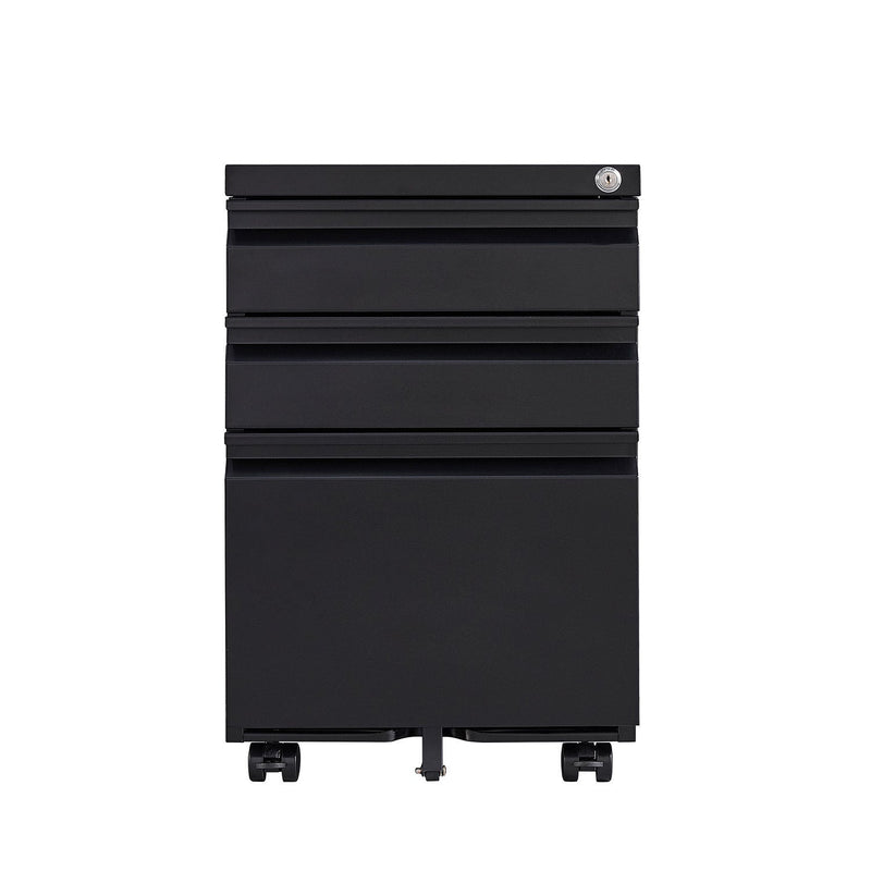 3-Drawer Mobile File Cabinet with Lock, Office Storage Filing Cabinet for Legal/Letter Size, Pre-Assembled Metal File Cabinet Except Wheels Under Desk (Black)