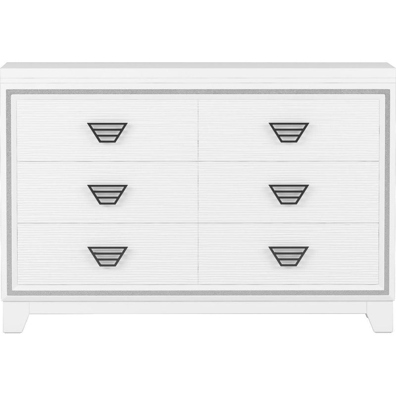 3-Pieces Bedroom Sets Queen Size Upholstered Bed with LED Lights, Nightstands and Dresser with Metal Handles and Sparkling Shiny Decoration, White