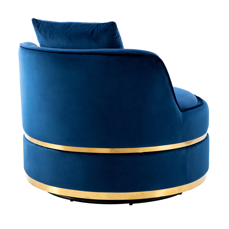 360 Degree Swivel Accent Chair Velvet Modern Upholstered Barrel Chair Over-Sized Soft Chair with Seat Cushion for Living Room, Bedroom, Office, Apartment, Blue