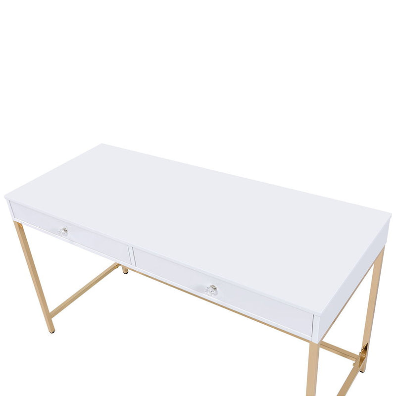 Ottey - Vanity Desk (Same 92540) - White High Gloss & Gold, photo 6 of 6
