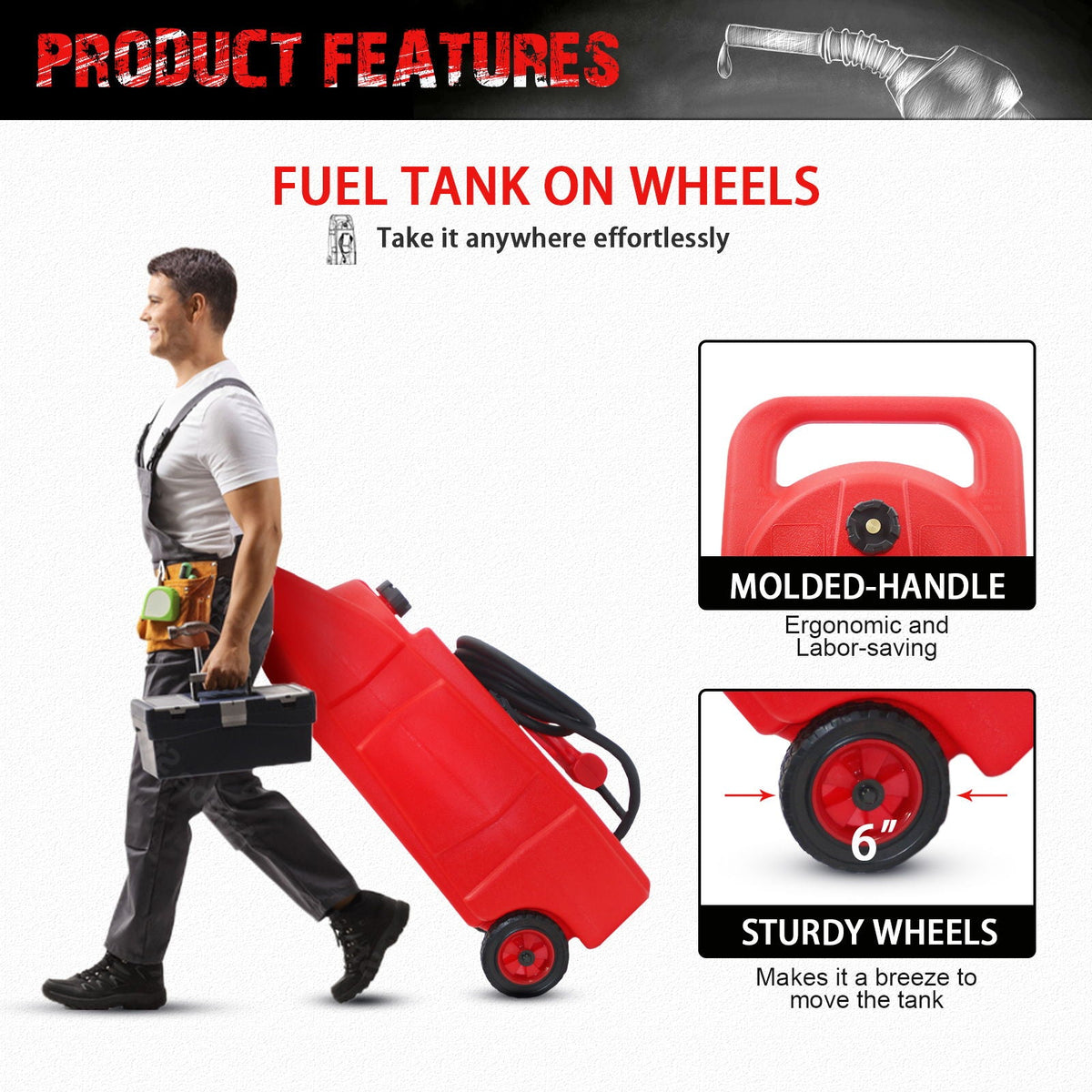 Gas Caddy With Wheels, Fuel Transfer Tank, Gasoline Diesel Can, photo 14 of 14
