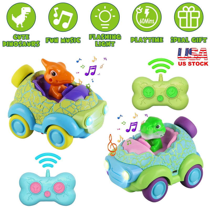 2Pack Dinosaur Remote Control Cars for Toddlers Rechargeable RC Cars with Light Music Birthday Gift For Boys Girls Aged 3 4 5 6 Years Old, photo 9 of 11