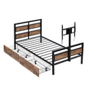 Twin Size Platform Bed With Headboard And Footboard, 2 Storage Drawers And Rotatable TV Stand - Black by HouseOfZazla