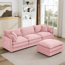 Contemporary Modular Sectional Sofa L Shaped 3-Seater with Movable Ottoman in Pink Chenille, 105 Inch