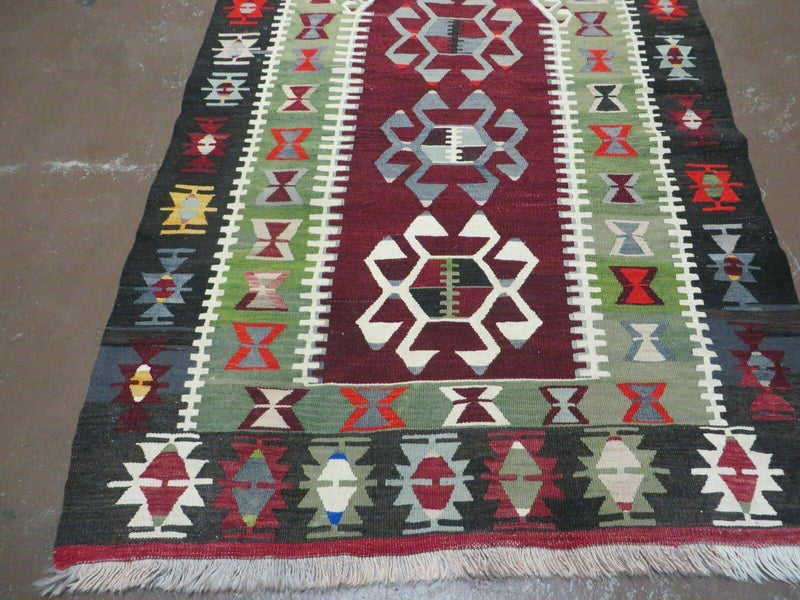 3' 8" X 5' Vintage Turkish Kilim Handmade Flat Weave Wool Rug Veg Dyes