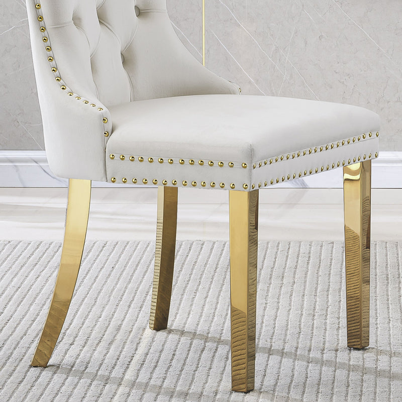 Elegant White Velvet Dining Chairs with Gold Mirrored Finish Legs - Set of 2, 19.7'L x 24'D x 36.2'H, Luxurious Dining Room Charm