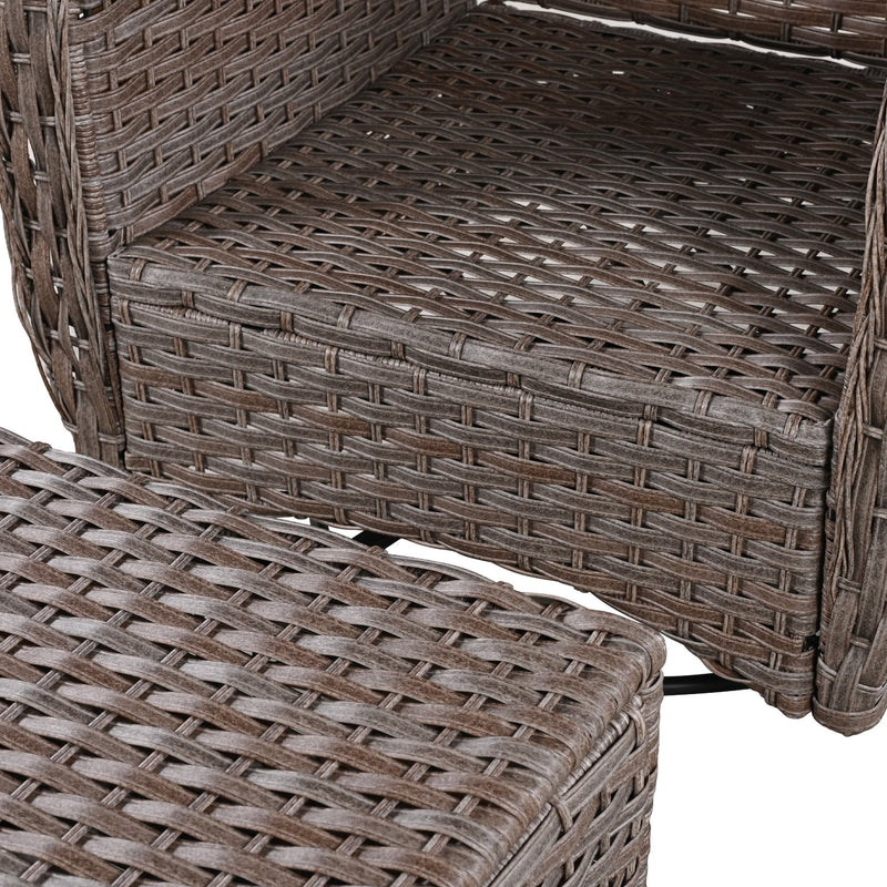 5 Pieces Outdoor Patio Furniture Set with Pet House Cool Bar and Retractable Side Tray, Rattan Wicker Patio Swivel Rocking Chairs Set of 2 with Ottomans for Backyard, Porch, Balcony, Navy Blue