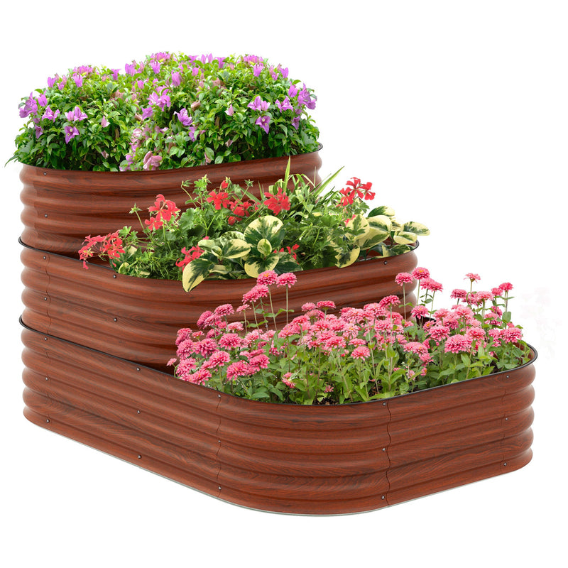 3-Tier Galvanized Steel Raised Garden Bed Kit, 62.25" x 43" x 32.25", 3 Combining Planter Boxes with Rubber Strip Edging, Open Bottom for Backyard, Garden, Patio, Brown