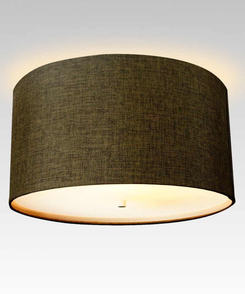 Moderne Flush Mount Conversion Kit 18"w Chocolate Burlap Shallow Drum Lampshade