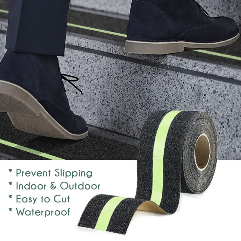 Non-Slip Glow In The Dark Tape - Waterproof Safety Anti Slip Tape For Staircase, Dark Areas - 2"X16.5' Roll, Glow