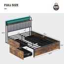 Twin/Full/Queen Bed Frame with LED Lights Upholstered Headboard and 4 Storage Drawers by LJGDeals