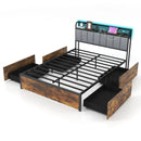 Twin/Full/Queen Bed Frame with LED Lights Upholstered Headboard and 4 Storage Drawers by LJGDeals