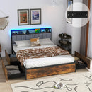 Twin/Full/Queen Bed Frame with LED Lights Upholstered Headboard and 4 Storage Drawers by LJGDeals