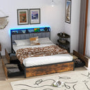 Twin/Full/Queen Bed Frame with LED Lights Upholstered Headboard and 4 Storage Drawers by LJGDeals