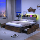 Twin/Full/Queen Bed Frame with LED Lights Upholstered Headboard and 4 Storage Drawers by LJGDeals