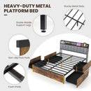 Twin/Full/Queen Bed Frame with LED Lights Upholstered Headboard and 4 Storage Drawers by LJGDeals