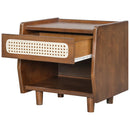Walnut Nightstand with Rattan Detail, MDF + Solid Wood by HouseOfZazla