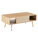 41.34" Rattan Coffee Table, Sliding Door For Storage, Solid Wood Legs, Modern Table For Living Room by Unique Piece Furniture