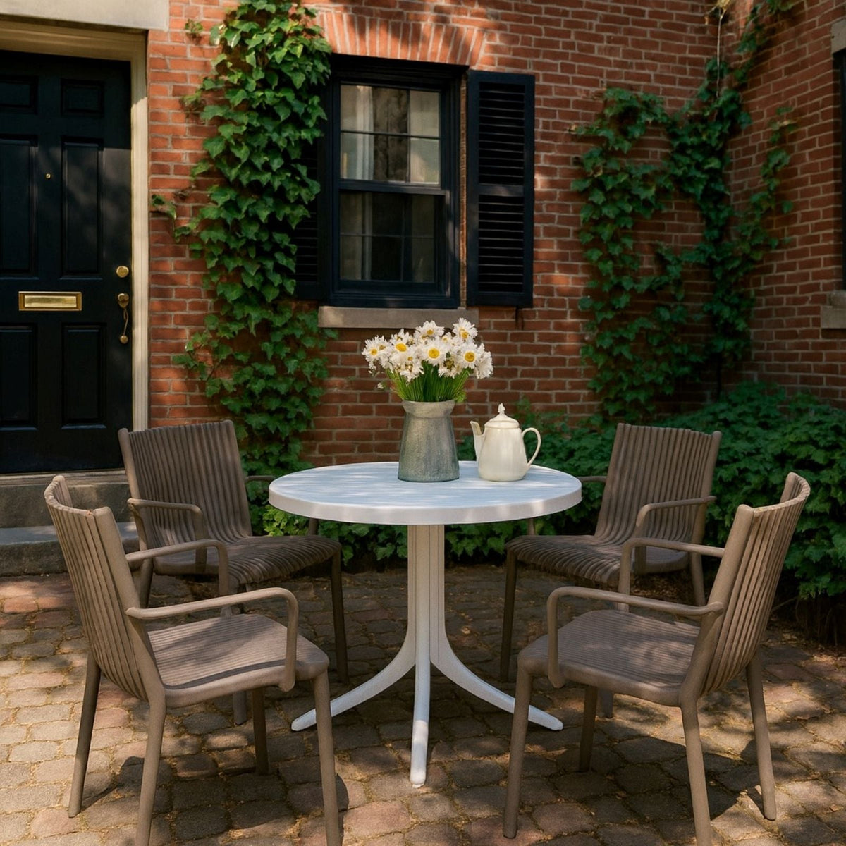 4 Modern Stackable Plastic Armchair Matched With Round Table, photo 31 of 31