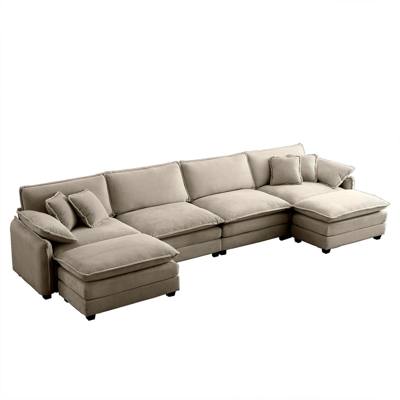 Walker Edison - Oversize U Shape Corduroy Sofa , Modern Upholstered 4 Seater Sofa with 2  Ottomans,  Premium Soft Corduroy Fabric Sofa