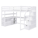 Loft Bed With Desk, Shelves, 2 Drawers, Storage Staircase
