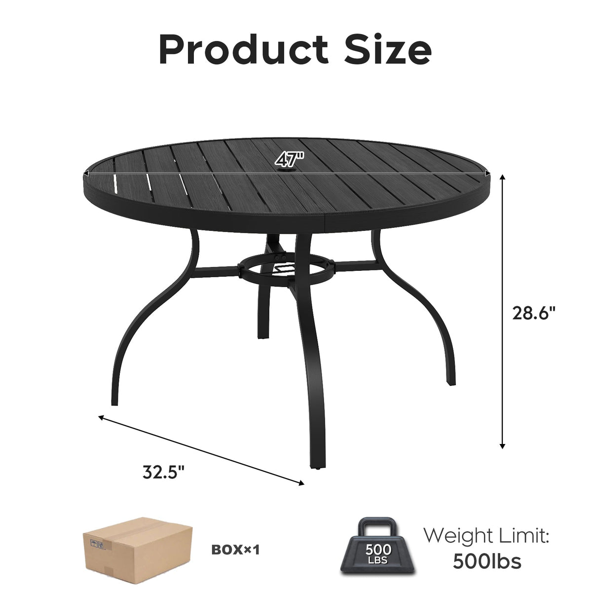 Round Faux Wood Slat Patio Table 47" with Umbrella Hole, photo 9 of 9
